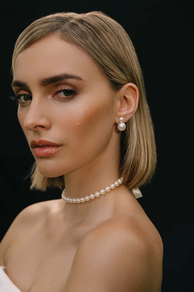 jenny yoo Pearl Ribbon Tie Cream