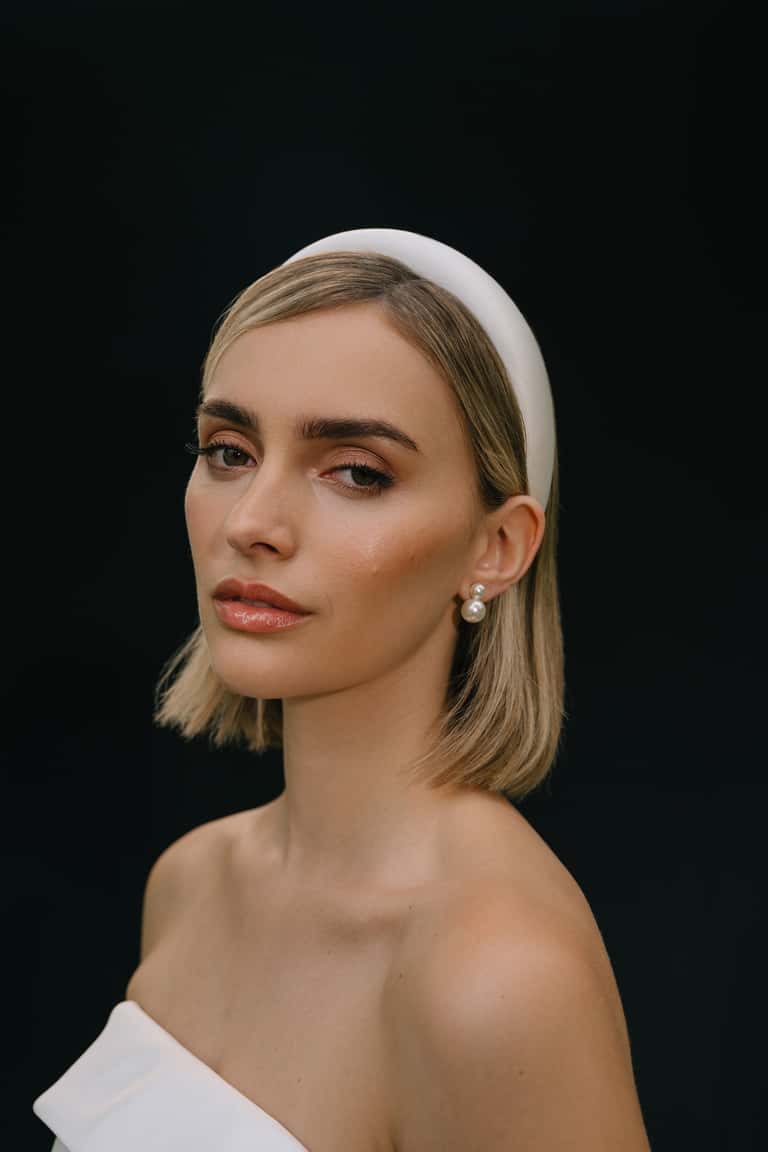 jenny yoo Tori Headband in Satin Cream