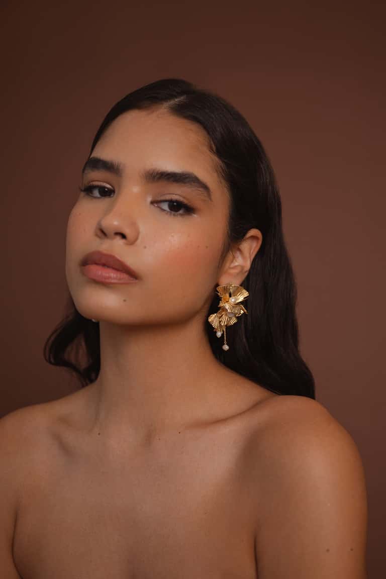 Jenny Yoo Lotus Floral Statement Earring Goldu002FIvory