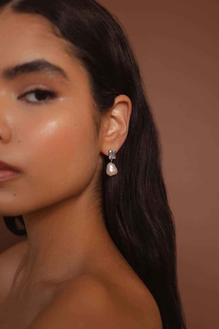 Jenny Yoo Vivian CZ + Pearl Drop Earring Goldu002FIvory