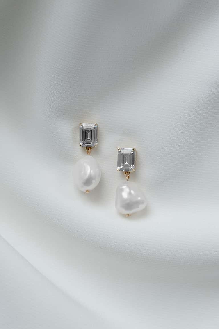 jenny yoo Vivian CZ + Pearl Drop Earring Goldu002FIvory