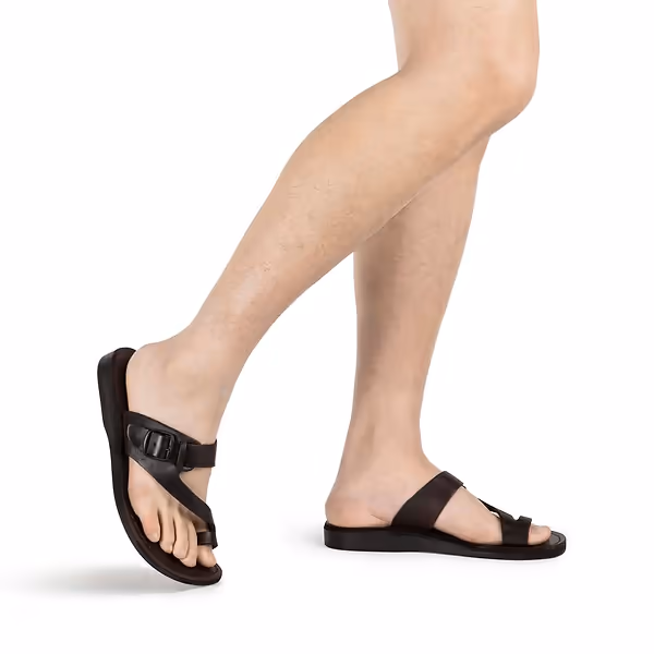 Jerusalem Sandals Abner (32) Men's Leather Metal Buckle Sandal Brown
