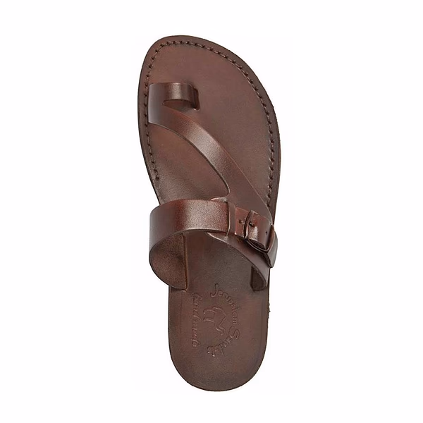 Jerusalem Sandals Abner (32) Men's Leather Metal Buckle Sandal Brown