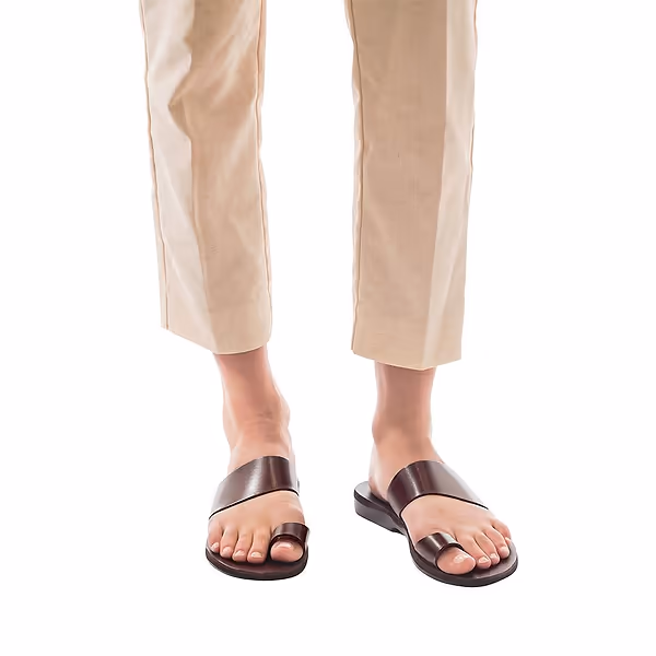 Jerusalem Sandals Abra (30) Women's Leather Toe Loop Sandal Brown