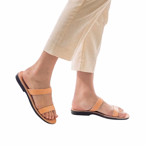 Jerusalem Sandals Ada (28) Women's Leather Double Strap Sandal Tan