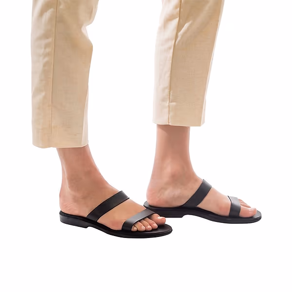 Jerusalem Sandals Ada (45) Women's Leather Double Strap Sandal Black