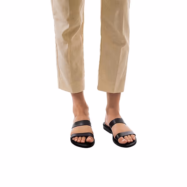 Jerusalem Sandals Ada (45) Women's Leather Double Strap Sandal Black