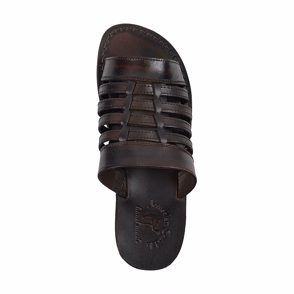Jerusalem Sandals Adam (22) Men's Caged Leather Slide Sandal Brown
