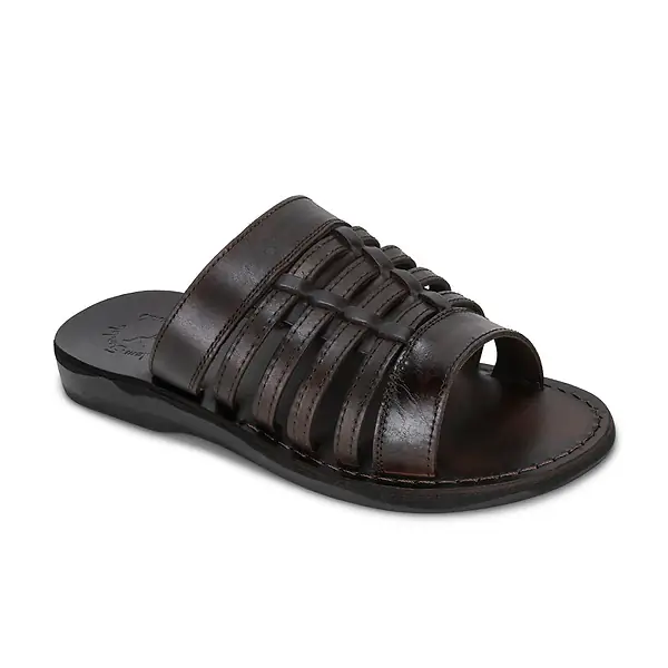 jerusalem sandals Adam (22) Men's Caged Leather Slide Sandal Brown