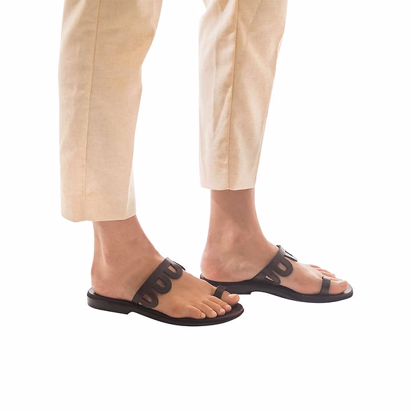 Jerusalem Sandals Aja (40) Women's Leather Flat Sandal Brown