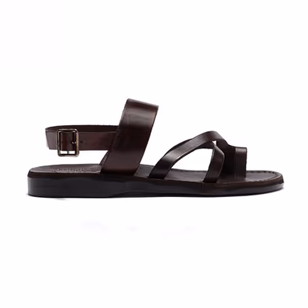 Jerusalem Sandals Amos (46) Men's Leather Ankle Strap Flat Sandal Brown