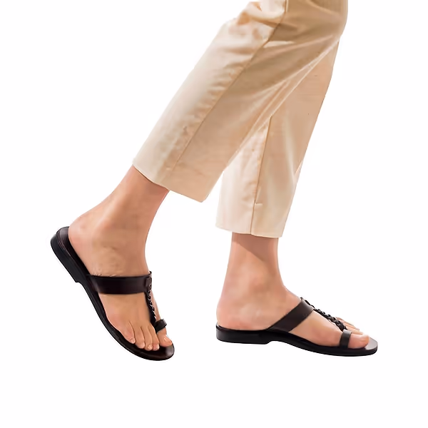 Jerusalem Sandals Ara (37) Women's Braided Leather Sandal Brown