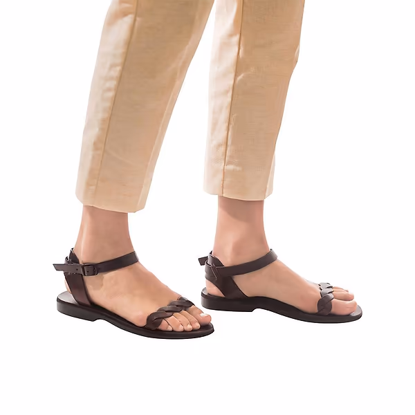 Jerusalem Sandals Arden (30) Women's Leather Ankle Strap Sandal Brown