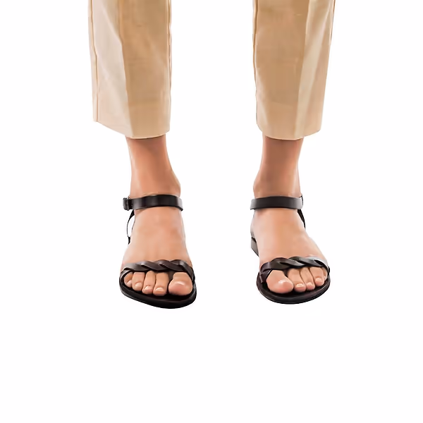 Jerusalem Sandals Arden (30) Women's Leather Ankle Strap Sandal Brown