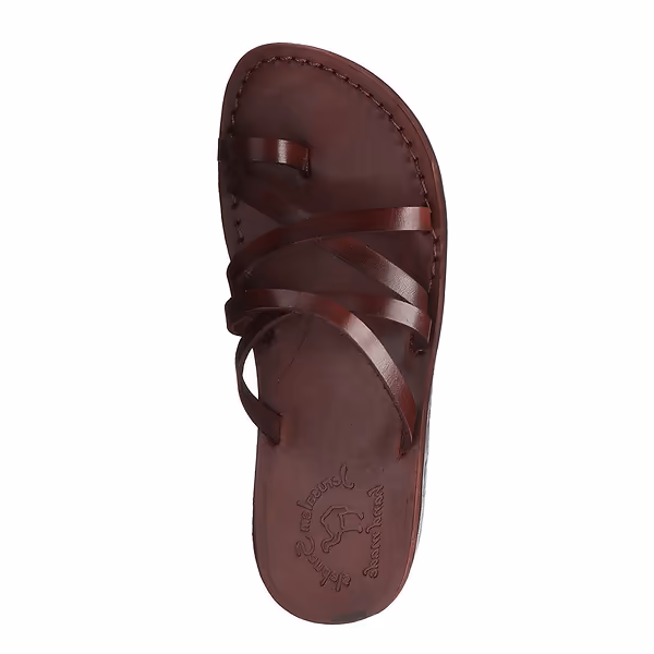 Jerusalem Sandals Ariel (49) Women's Leather Cross Strap Sandal Brown