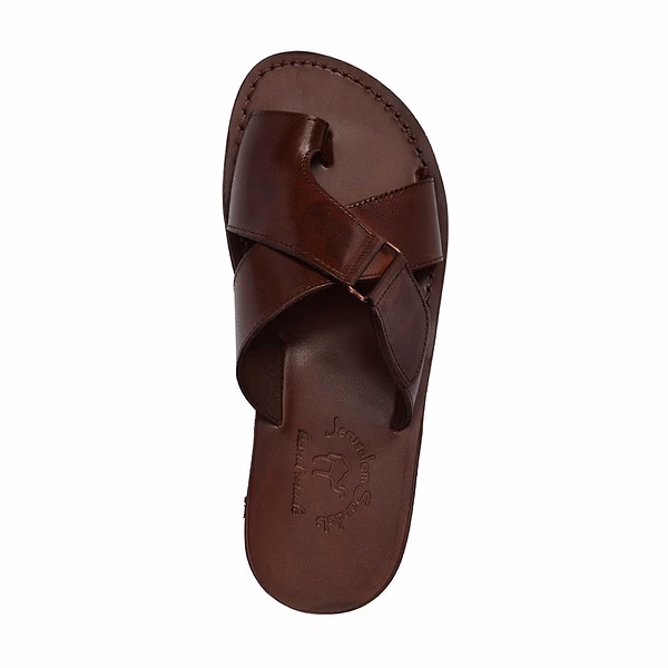 Jerusalem Sandals Asher (26) Men's Leather Slide On Sandal Brown