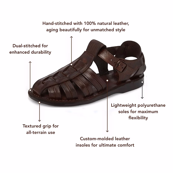 Jerusalem Sandals Barak (27) Men's Leather Closed Toe Sandal Brown