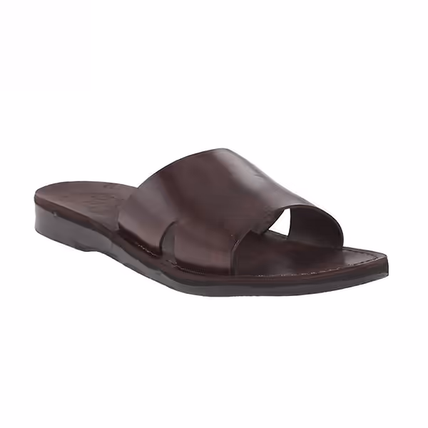 jerusalem sandals Bashan (30) Men's Leather Wide Strap Slide Sandal Brown