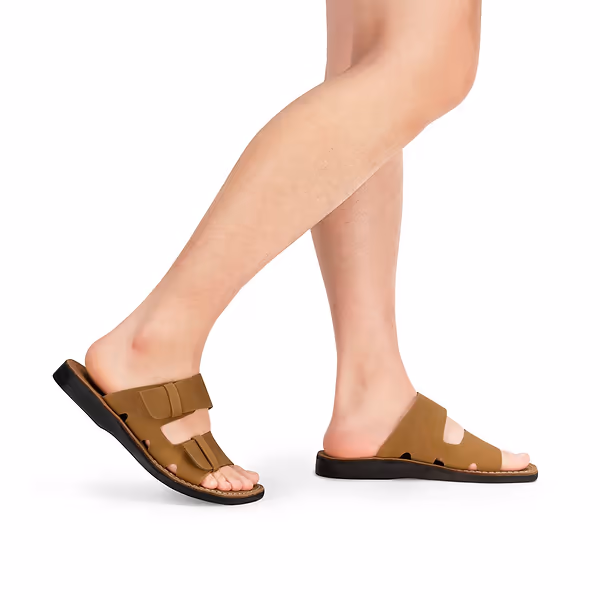 Jerusalem Sandals Bond (38) Men's Hidden Buckle Flawless Custom Fit Tan Nubuck