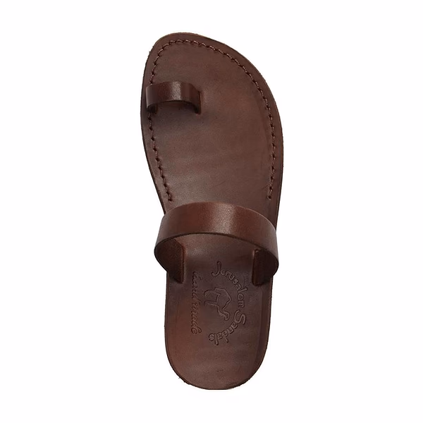 Jerusalem Sandals Eden (34) Women's Leather Toe Ring Minimalist Sandal Brown