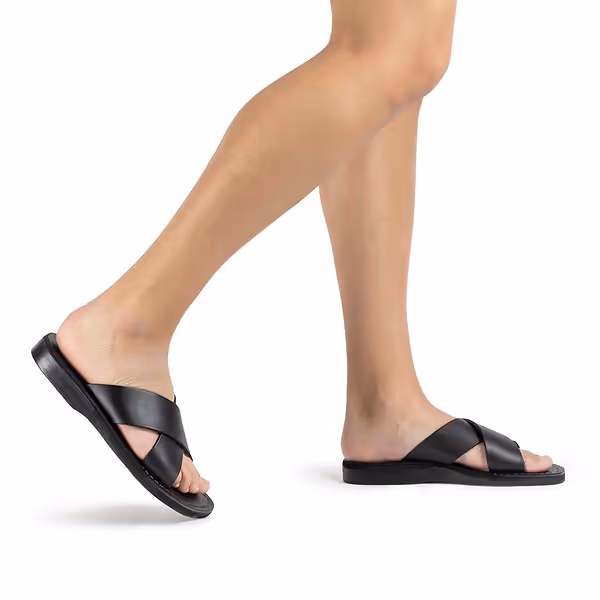 Jerusalem Sandals Elan (26) Women's Leather Cross Strap Sandal Black