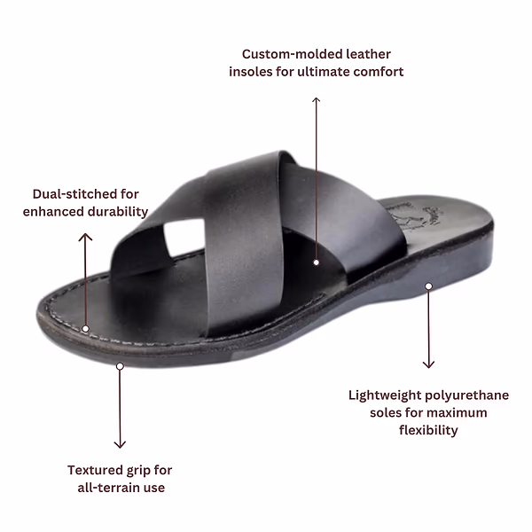 Jerusalem Sandals Elan (26) Women's Leather Cross Strap Sandal Black