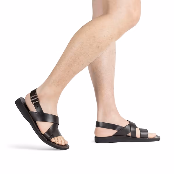 Jerusalem Sandals Elisha (43) Men's Leather Three Strap Sandal Brown