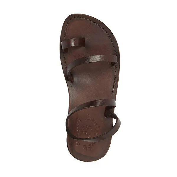 Jerusalem Sandals Ella (22) Women's Leather Ankle Strap Flat Sandal Brown