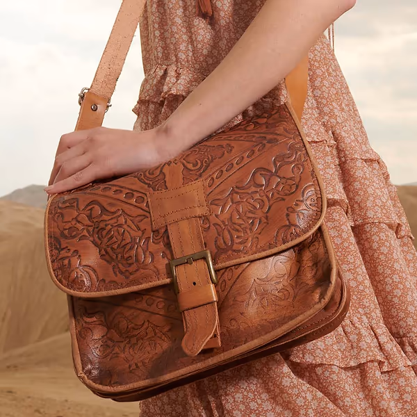 Jerusalem Sandals Embossed Leather Crossbody Bag (30) $0.13" > Regular Price $149.95 Regular Price Sale Price $149.95 Unit Price /  per  Sale Sold Out Or 4 Interest-free Installments Of $37.48 By   More Info   Color: Brown M