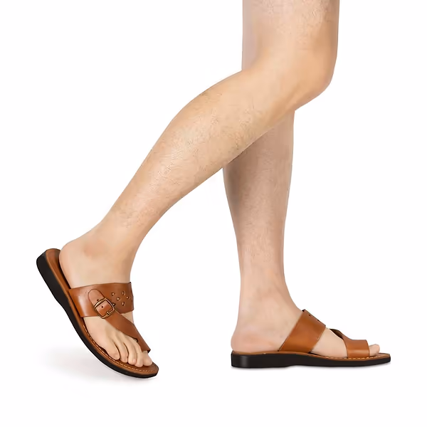Jerusalem Sandals Ezra (43) Men's Leather Cut Out Sandal Honey