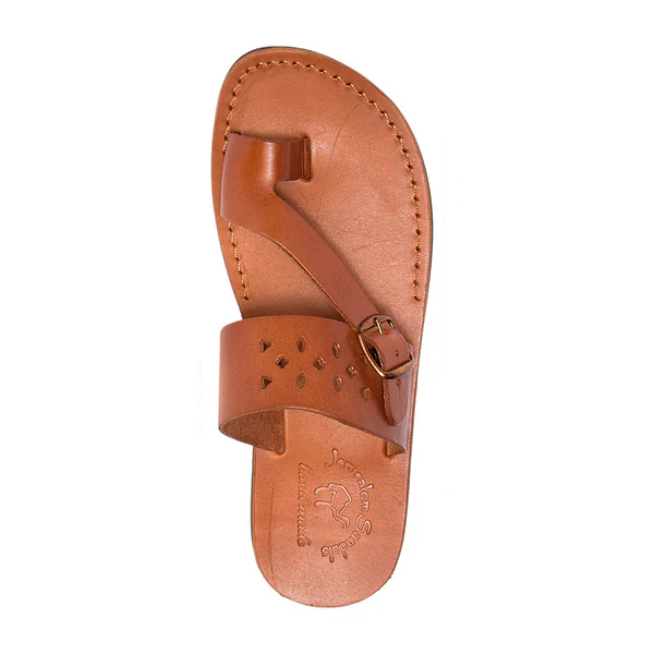 Jerusalem Sandals Ezra (43) Men's Leather Cut Out Sandal Honey