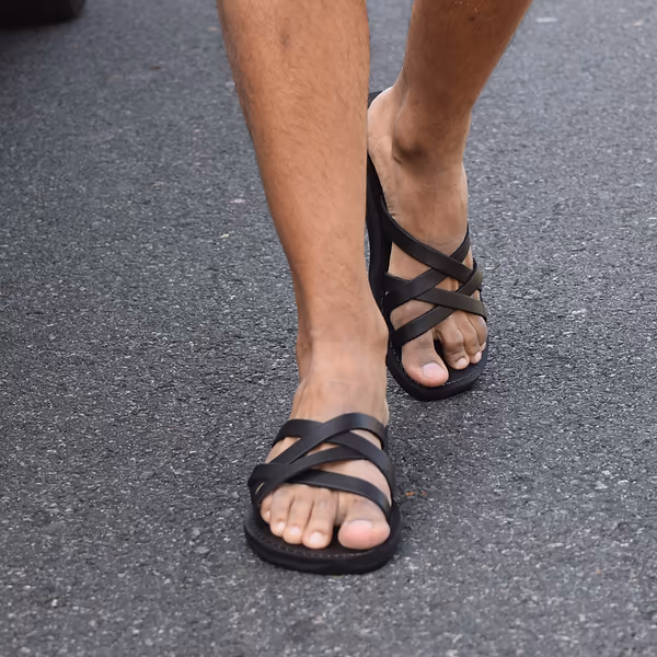 Jerusalem Sandals Gad (46) Men's Leather Criss Cross Strap Sandal Black