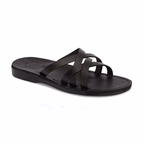 jerusalem sandals Gad (46) Men's Leather Criss Cross Strap Sandal Black