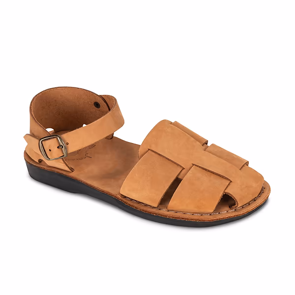 jerusalem sandals Gemma (47) Women's Leather Adjustable Strap Sandal Camel Brown Nubuck