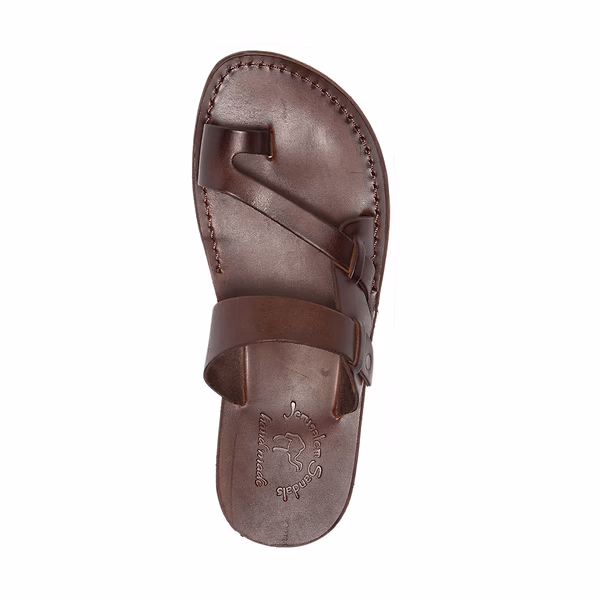 Jerusalem Sandals Jabin (23) Men's Leather Toe Loop Sandal Brown
