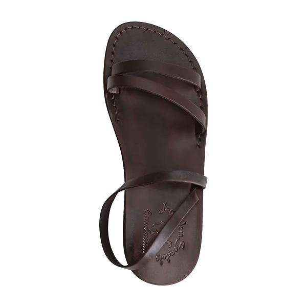 Jerusalem Sandals Jada (24) Women's Leather Ankle Strap Flat Sandal Brown