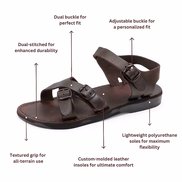 Jerusalem Sandals James (38) Men's Leather Adjustable Sandal Brown