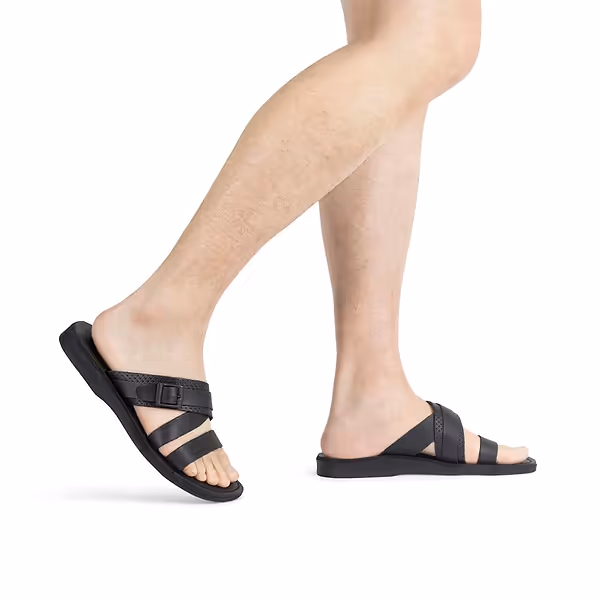 Jerusalem Sandals Jason (46) Men's Leather Wide Strap Sandal Black