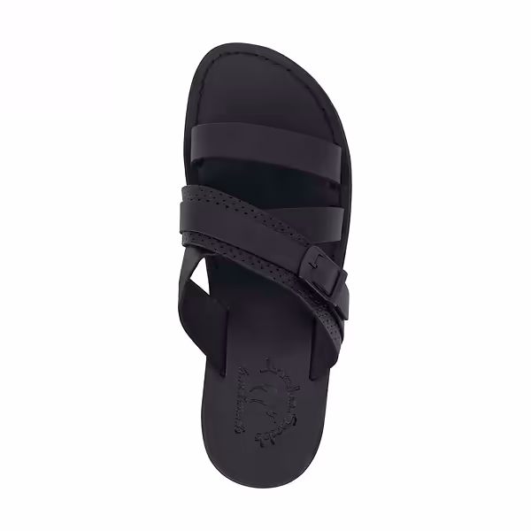 Jerusalem Sandals Jason (46) Men's Leather Wide Strap Sandal Black