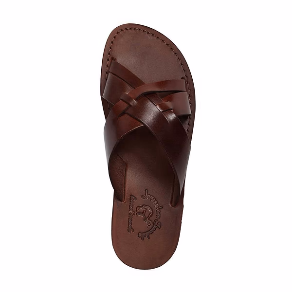 Jerusalem Sandals Jesse (32) Men's Leather Woven Strap Sandal Brown