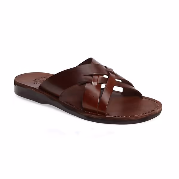 jerusalem sandals Jesse (32) Men's Leather Woven Strap Sandal Brown