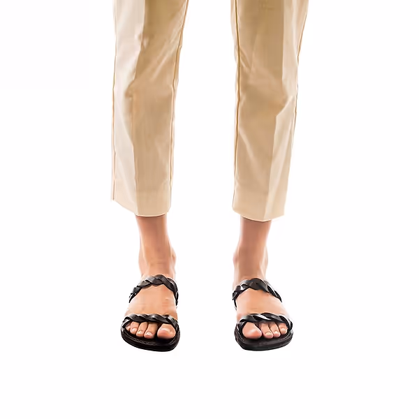 Jerusalem Sandals Joanna (37) Women's Leather Braided Strap Sandal Brown