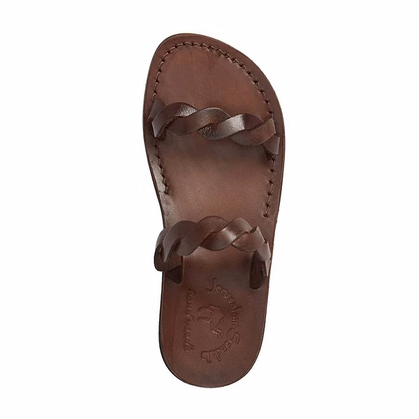 Jerusalem Sandals Joanna (37) Women's Leather Braided Strap Sandal Brown