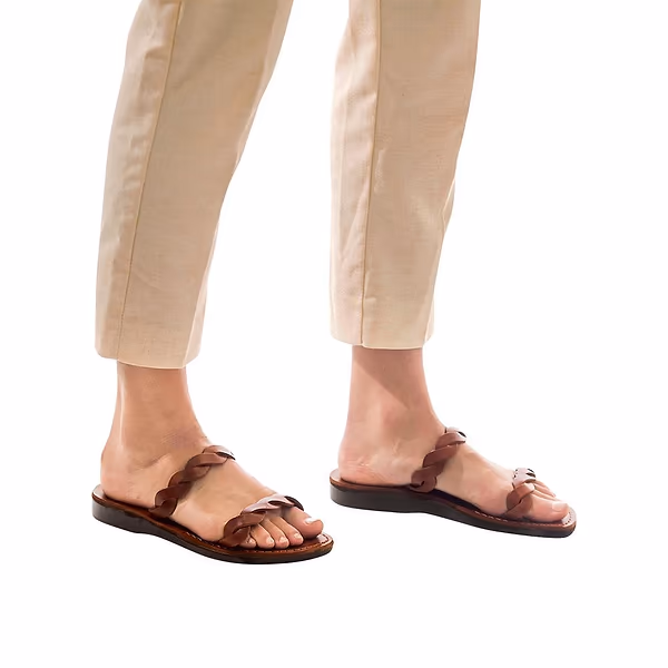 Jerusalem Sandals Joanna (40) Women's Leather Braided Strap Sandal Honey