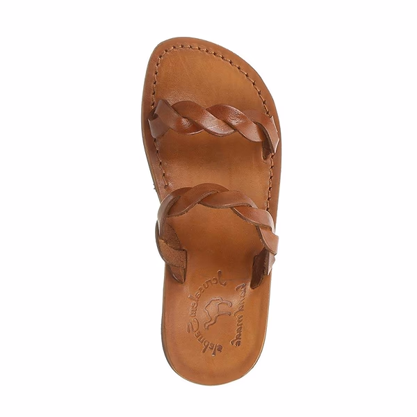 Jerusalem Sandals Joanna (40) Women's Leather Braided Strap Sandal Honey