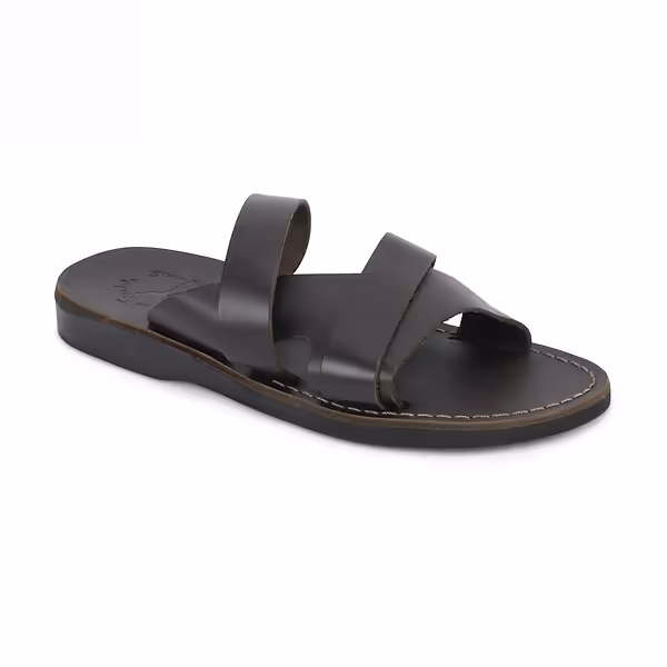 jerusalem sandals Lucas (36) Men's Leather Open Toe Slide Sandal Brown