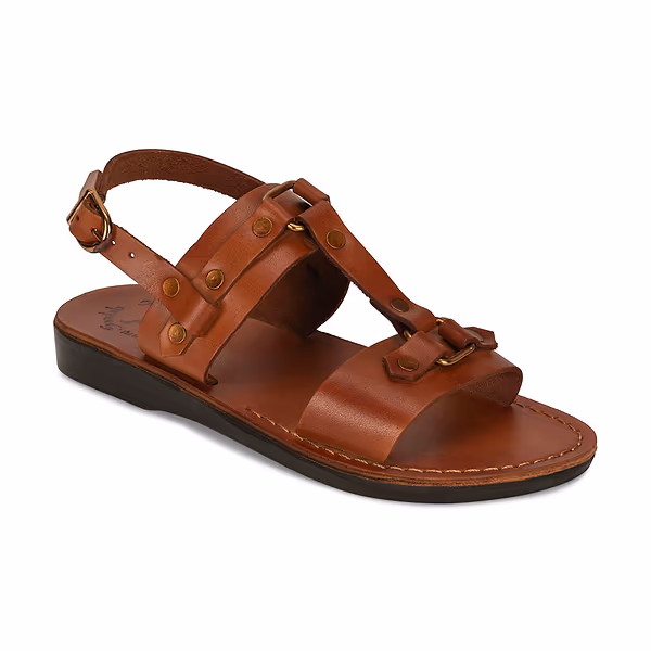 jerusalem sandals Lyra (32) Women's Riveted Comfort Leather Sandal Honey