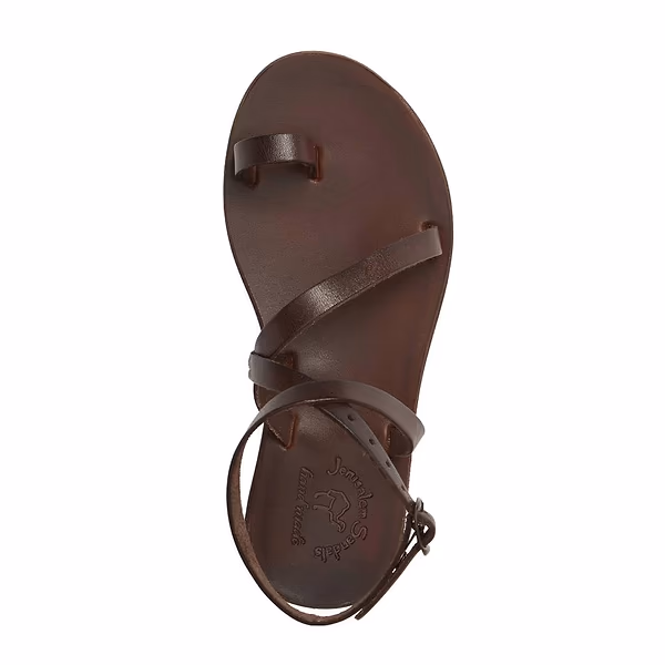 Jerusalem Sandals Mara (22) Women's Leather Thin Ankle Strap Sandal Brown