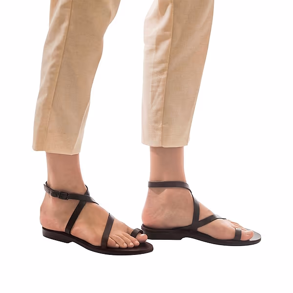 Jerusalem Sandals Mara (22) Women's Leather Thin Ankle Strap Sandal Brown