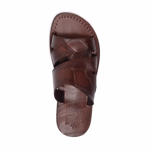 Jerusalem Sandals Mateo (47) Men's Leather Open Toe Slide Sandal Brown